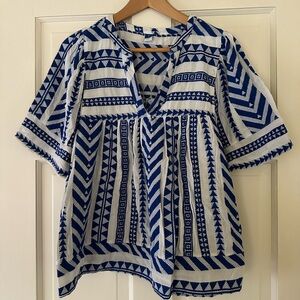 Blue & White Cotton Popover Top